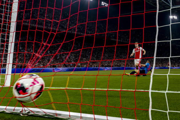 AMSTERDAM AFC Ajax Amsterdam forward Oliver Edvardsen scores the fifth goal in a 5 2 victory during the UEFA Conference League at the Johan Cruijff ArenA on 27 August 2026 in Amsterdam, the Netherlands. (Photo by DeFodi Images) -
