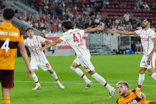Keisuke Goto (SC Freiburg, 42) Torjubel, Emotionen, Torschuss, Abschluss, Torerfolg, Tor, Treffer , Deutschland, Fussball, UEFA Conference League, Play-offs, Rückspiel, 2026 2027, SC Freiburg vs. Motherwell FC, 27.08.2026, Europa-Park Stadion, Freiburg Freiburg Europa-Park Stadion Baden-Württemberg Deutschland Copyright: xArnexAmbergx