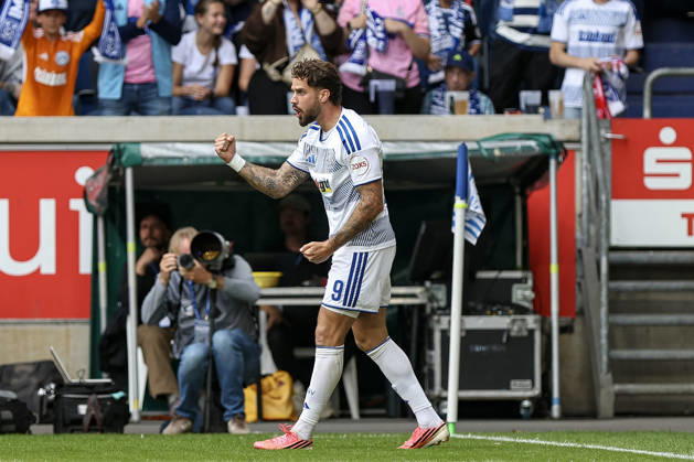 29.08.2026, GER, Fussball, Herren, 3. Liga, Saison 2026 2027, MSV Duisburg - FC Würzburger Kickers Lex-Tyger Lobinger (Duisburg) Torjubel, jubelt nach seinem Treffer zum 1:0 Duisburg schauinsland-reisen-Arena Nordrhein-Westfalen Deutschland Copyright: xAdrianxSchlüterx
