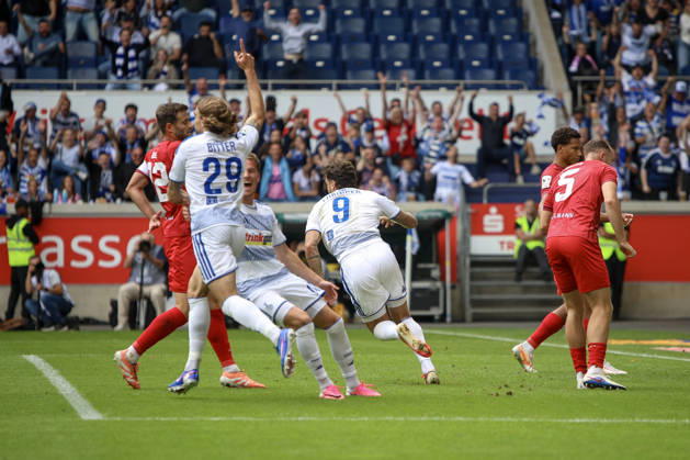 29.08.2026, GER, Fussball, Herren, 3. Liga, Saison 2026 2027, MSV Duisburg - FC Würzburger Kickers Lex-Tyger Lobinger (Duisburg) Torjubel, jubelt nach seinem Treffer zum 1:0 Duisburg schauinsland-reisen-Arena Nordrhein-Westfalen Deutschland Copyright: xAdrianxSchlüterx