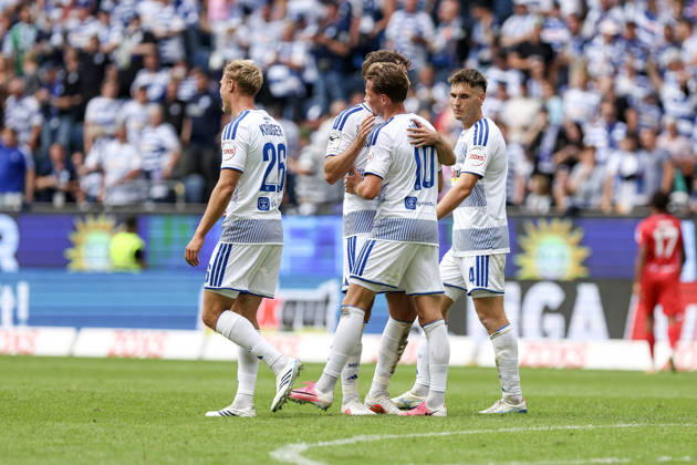 29.08.2026, GER, Fussball, Herren, 3. Liga, Saison 2026 2027, MSV Duisburg - FC Würzburger Kickers Christian Viet (Duisburg) Torjubel, jubelt nach seinem Treffer zum 3:0 Duisburg schauinsland-reisen-Arena Nordrhein-Westfalen Deutschland Copyright: xAdrianxSchlüterx