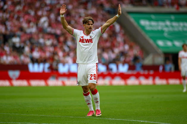 29.08.2026, GER, Fussball, Herren, Bundesliga , 1. Bundesliga, Saison 2026 2027, 1. FC Köln - TSG 1899 Hoffenheim Jan Thielmann (KOE) gestikuliert, Gestik Copyright: xSvenxHanischx