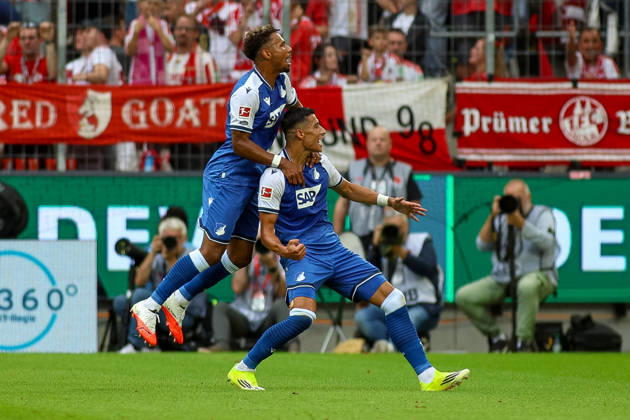 29.08.2026, GER, Fussball, Herren, Bundesliga , 1. Bundesliga, Saison 2026 2027, 1. FC Köln - TSG 1899 Hoffenheim Adam Daghim (TSG) Torjubel, jubelt nach seinem Treffer zum 0:1 mit Bambasà Contà (TSG) Copyright: xSvenxHanischx