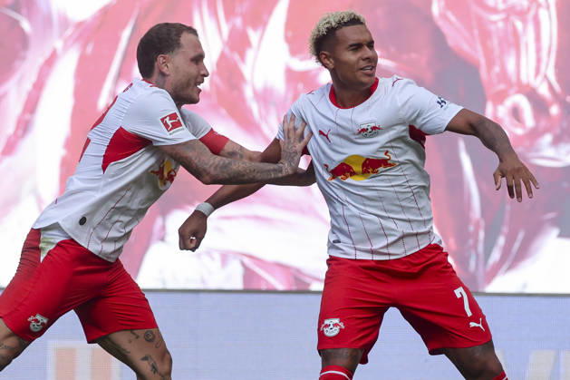 Antonio Nusa (RB Leipzig) bejubelt seinen Treffer zum 2:0 mit David Raum (RB Leipzig) waehrend des Spiels der 1. Bundesliga zwischen RB Leipzig und Borussia Moenchengladbach, Red Bull Arena am 29. August 2026 in Leipzig, Deutschland. (Foto von Marco Steinbrenner DeFodi Images) +++ Antonio Nusa (RB Leipzig) celebrates after scoring his teams second goal with David Raum (RB Leipzig) during the Bundesliga match between RB Leipzig and Borussia Moenchengladbach at Red Bull Arena on August 29, 2026 in Leipzig, Germany. (Photo by Marco Steinbrenner DeFodi Images) DFB DFL REGULATIONS PROHIBIT ANY USE OF PHOTOGRAPHS AS IMAGE SEQUENCES AND OR QUASI-VIDEO. (Photo by Marco Steinbrenner DeFodi Images) -