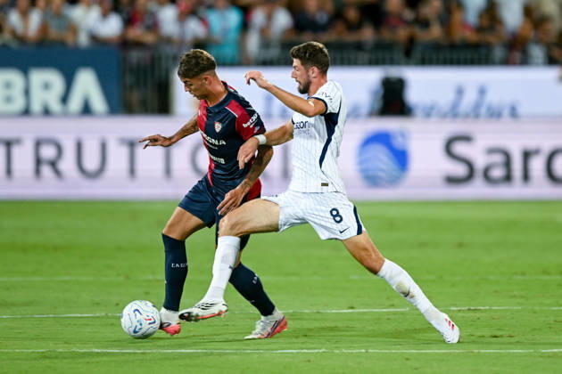 Cagliari s Daniel Maldini in action during the Serie A soccer match between Cagliari Calcio and F.C. Internazionale at the Unipol Domus in Cagliari, Sardinia - Sunday 30th august 2026. - Soccer Copyright: xGianlucaxZuddas LaPressex