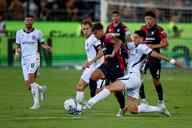 Cagliari s Daniel Maldini in action during the Serie A soccer match between Cagliari Calcio and F.C. Internazionale at the Unipol Domus in Cagliari, Sardinia - Sunday 30th august 2026. - Soccer Copyright: xGianlucaxZuddas LaPressex