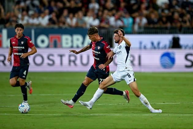 Cagliari s Daniel Maldini in action during the Serie A soccer match between Cagliari Calcio and F.C. Internazionale at the Unipol Domus in Cagliari, Sardinia - Sunday 30th august 2026. - Soccer Copyright: xGianlucaxZuddas LaPressex