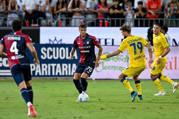 Cagliari s Daniel Maldini in action during the Coppa Italia Frecciarossa soccer match between Cagliari Calcio and Hellas Verona at the Unipol Domus in Cagliari, Sardinia - Thursday 3rd september 2026. - Soccer Copyright: xGianlucaxZuddas LaPressex