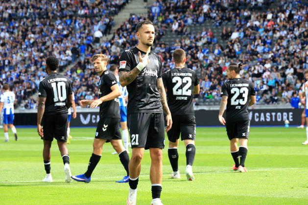 06.09.2026, DEU GER, Fussball , 2.Fussballbundesliga , Spieltag, Saison 2026 2027, Berliner Olympiastadion, Hertha BSC vs. 1.FC Magdeburger 1.1 durch Falko Michel ( 1.FC Magdeburg 21 ) 2. Liga: DFB DFL regulations prohibit any use of photographs as image sequences and or quasi-video) Berlin Berliner Olympiastadion Berlin Deutschland Copyright: xNordphotox xEnglerx