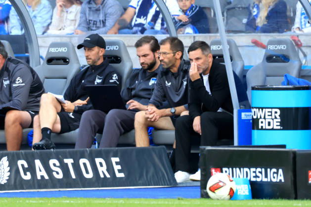 06.09.2026, DEU GER, Fussball , 2.Fussballbundesliga , Spieltag, Saison 2026 2027, Berliner Olympiastadion, Hertha BSC vs. 1.FC Magdeburger Hertha-Trainerbank, Cheftrainer Stefan Leitl ( Hertha BSC Berlin ) 2. Liga: DFB DFL regulations prohibit any use of photographs as image sequences and or quasi-video) Berlin Berliner Olympiastadion Berlin Deutschland Copyright: xNordphotox xEnglerx