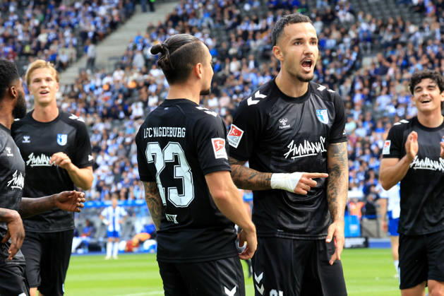 06.09.2026, DEU GER, Fussball , 2.Fussballbundesliga , Spieltag, Saison 2026 2027, Berliner Olympiastadion, Hertha BSC vs. 1.FC Magdeburger 1.1 durch Falko Michel ( 1.FC Magdeburg 21 ), Baris Atik ( 1.FC Magdeburg 23 ) 2. Liga: DFB DFL regulations prohibit any use of photographs as image sequences and or quasi-video) Berlin Berliner Olympiastadion Berlin Deutschland Copyright: xNordphotox xEnglerx