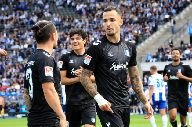 06.09.2026, DEU GER, Fussball , 2.Fussballbundesliga , Spieltag, Saison 2026 2027, Berliner Olympiastadion, Hertha BSC vs. 1.FC Magdeburger 1.1 durch Falko Michel ( 1.FC Magdeburg 21 ), Baris Atik ( 1.FC Magdeburg 23 ) 2. Liga: DFB DFL regulations prohibit any use of photographs as image sequences and or quasi-video) Berlin Berliner Olympiastadion Berlin Deutschland Copyright: xNordphotox xEnglerx
