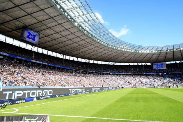 06.09.2026, DEU GER, Fussball , 2.Fussballbundesliga , Spieltag, Saison 2026 2027, Berliner Olympiastadion, Hertha BSC vs. 1.FC Magdeburger Stadioninnenansicht mit Endergebnis 2. Liga: DFB DFL regulations prohibit any use of photographs as image sequences and or quasi-video) Berlin Berliner Olympiastadion Berlin Deutschland Copyright: xNordphotox xEnglerx