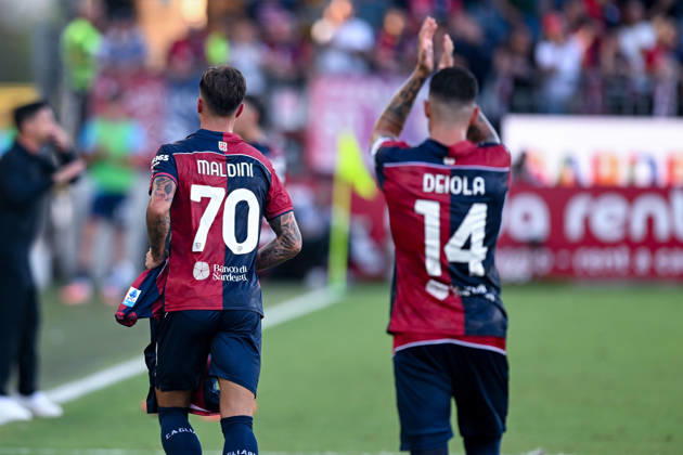 Cagliari s Daniel Maldini celebrates after scoring the goal for 1-0 during the Serie A soccer match between Cagliari Calcio and Lecce at the Unipol Domus in Cagliari, Sardinia - Monday 7th september 2026. - Soccer Copyright: xGianlucaxZuddas LaPressex