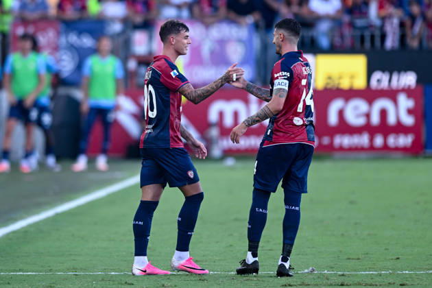Cagliari s Daniel Maldini celebrates after scoring the goal for 1-0 during the Serie A soccer match between Cagliari Calcio and Lecce at the Unipol Domus in Cagliari, Sardinia - Monday 7th september 2026. - Soccer Copyright: xGianlucaxZuddas LaPressex