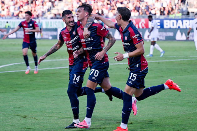 Cagliari s Daniel Maldini celebrates after scoring the goal for 1-0 during the Serie A soccer match between Cagliari Calcio and Lecce at the Unipol Domus in Cagliari, Sardinia - Monday 7th september 2026. - Soccer Copyright: xGianlucaxZuddas LaPressex