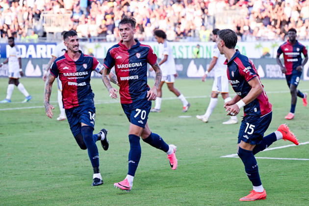 Cagliari s Daniel Maldini celebrates after scoring the goal for 1-0 during the Serie A soccer match between Cagliari Calcio and Lecce at the Unipol Domus in Cagliari, Sardinia - Monday 7th september 2026. - Soccer Copyright: xGianlucaxZuddas LaPressex