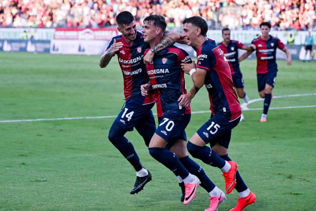Cagliari s Daniel Maldini celebrates after scoring the goal for 1-0 during the Serie A soccer match between Cagliari Calcio and Lecce at the Unipol Domus in Cagliari, Sardinia - Monday 7th september 2026. - Soccer Copyright: xGianlucaxZuddas LaPressex