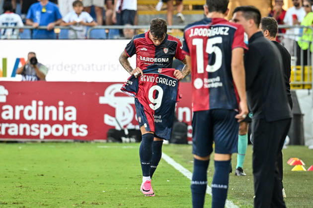 IPA88246324 - Daniel Maldini of Cagliari Calcio, Exultation, Joy, Celebration After Scoring a Goal, Kevin Carlos of Cagliari Calcio during the Cagliari Calcio vs. US Lecce Italian Serie A soccer match in Cagliari, Italy, September 7, 2026 Copyright: xLuigixCanu IPAxSportx xx IPA88246324