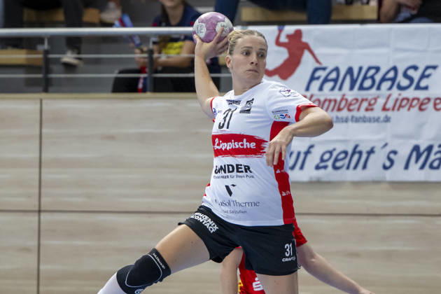 Alsco Handball Bundesliga Frauen, Saison 2026 2027 SV Union Halle-Neustadt vs.HSG Blomberg-Lippe Halle, Deutschland 09.September 2026: Im Bild:Alexia Hauf (Blomberg) Halle Saale SWH Arena Sachsen-Anhalt Deutschland