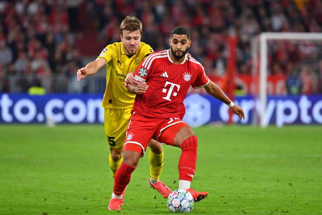 Ismael SAIBARI (Bayern Muenchen), Aktion,Zweikampf gegen Fredrik Bjoerka (Glimt). Fussball Champions League,Saison 2026 27, Ligaphase FC Bayern Muenchen -Bodoe Glimt 5-0 am 10.09.2026.