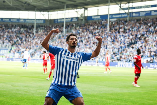 Torjubel - Torschütze Emmanuel Iyoha (1. FC Magdeburg,8) trifft zum 3-0 - 2. Fußball Bundesliga Saison 2026-2027 1. FC Magdeburg vs 1. FC Kaiserslautern in der Avnet Arena in Magdeburg - Aktion,Fußball,Mann,Männer,Deutschland,12.09.2026