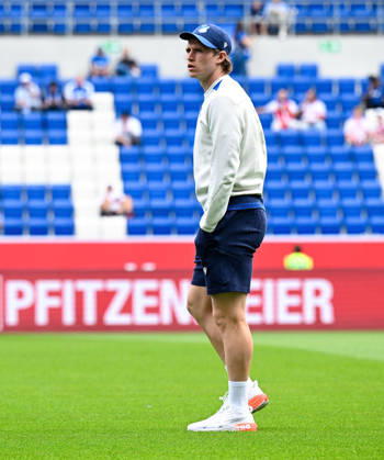 12.09.2026, SNP Arena, Sinsheim, GER, 1.FBL, TSG Hoffenheim vs VfB Stuttgart , Patrick Wimmer (Hoffenheim) DFL regulations prohibit any use of photographs as image sequences and or quasi-video. (Photo by Hasan Bratic DeFodi Images) -