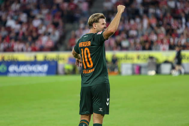 12.09.2026, GER, Fussball, Herren, Bundesliga , 1. Bundesliga, Saison 2026 2027, 1. FC Köln - SV Werder Bremen Niclas Füllkrug (SVW) Torjubel, jubelt nach seinem Treffer zum 1:1 Copyright: xSvenxHanischx