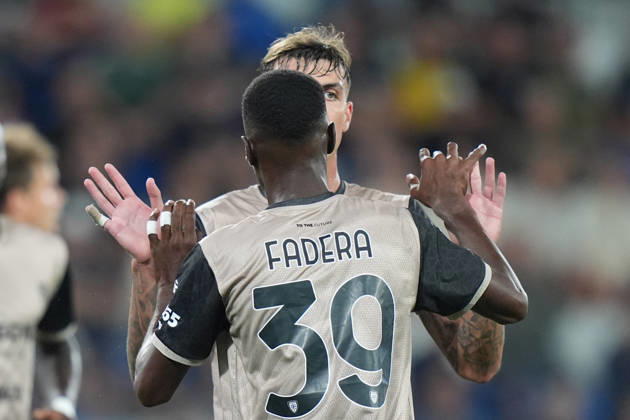 Cagliari s Daniel Maldini celebrates after scoring 1-2 during the Serie A soccer match between Atalanta and Cagliari at New Balance Arena in Bergamo , Italy - September 12, 2026. - Soccer Copyright: xSpada LaPressex