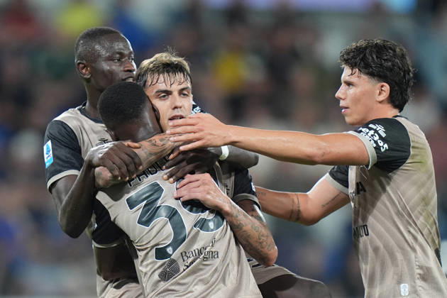 Cagliari s Daniel Maldini celebrates after scoring 1-2 during the Serie A soccer match between Atalanta and Cagliari at New Balance Arena in Bergamo , Italy - September 12, 2026. - Soccer Copyright: xSpada LaPressex