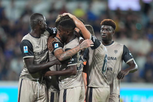 Cagliari s Daniel Maldini celebrates after scoring 1-2 Cagliari s Michel Adopo during the Serie A soccer match between Atalanta and Cagliari at New Balance Arena in Bergamo , Italy - September 12, 2026. - Soccer Copyright: xSpada LaPressex