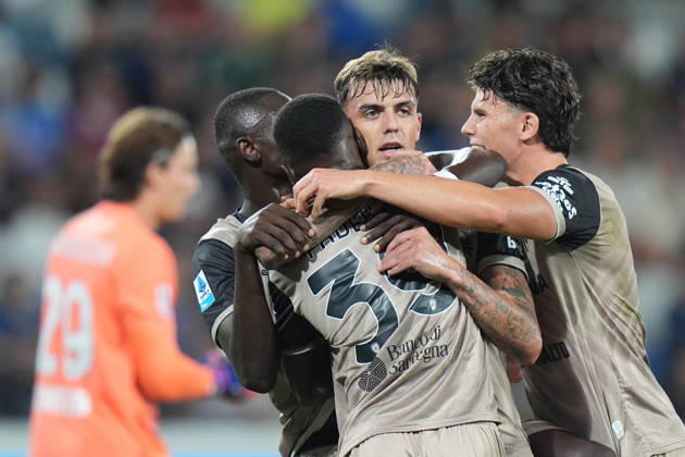 Cagliari s Daniel Maldini celebrates after scoring 1-2 during the Serie A soccer match between Atalanta and Cagliari at New Balance Arena in Bergamo , Italy - September 12, 2026. - Soccer Copyright: xSpada LaPressex