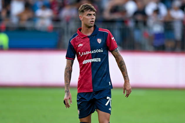 Cagliari s Daniel Maldini in action during the Coppa Italia Frecciarossa soccer match between Cagliari Calcio and Arezzo at the Unipol Domus in Cagliari, Sardinia - Friday 14th august 2026. - Soccer Copyright: x ®xGianlucaxZuddas LaPressex