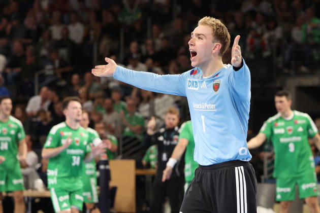 13.09.2026, xBHAx, Handball, Opel HBL, Saison 2026 2027, 1.HBL, Füchse Berlin - VfL Gummersbach, Max-Schmeling-Halle:Lasse Ludwig (Füchse Berlin 1) beim Jubeln Berlin Deutschkand