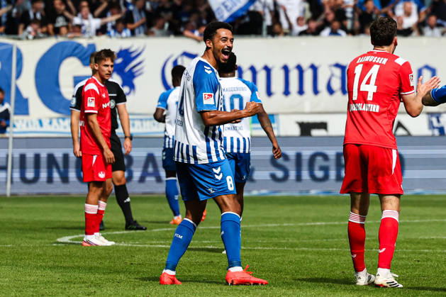Torjubel - Torschütze Emmanuel Iyoha (1. FC Magdeburg,8) trifft zum 3-0 - 2. Fußball Bundesliga Saison 2026-2027 1. FC Magdeburg vs 1. FC Kaiserslautern in der Avnet Arena in Magdeburg - Aktion,Fußball,Mann,Männer,Deutschland,12.09.2026