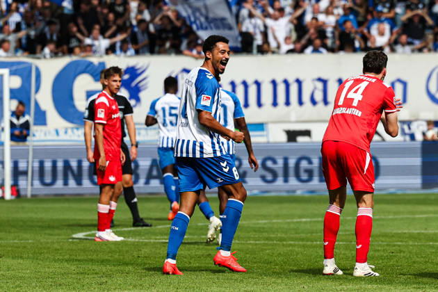 Torjubel - Torschütze Emmanuel Iyoha (1. FC Magdeburg,8) trifft zum 3-0 - 2. Fußball Bundesliga Saison 2026-2027 1. FC Magdeburg vs 1. FC Kaiserslautern in der Avnet Arena in Magdeburg - Aktion,Fußball,Mann,Männer,Deutschland,12.09.2026