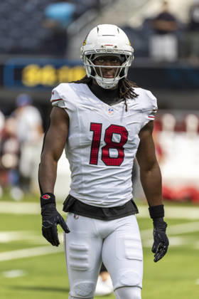 September 13, 2026, Inglewood, California, USA: Arizona Cardinals wide receiver Marvin Harrison Jr. (18) warms up before an NFL, American Football Herren, USA football game against Los Angeles Chargers, in Inglewood, Calif. on Sunday 13, 2026. Inglewood USA - ZUMAc68_ 20260913_zaf_c68_090 Copyright: xRingoxChiux