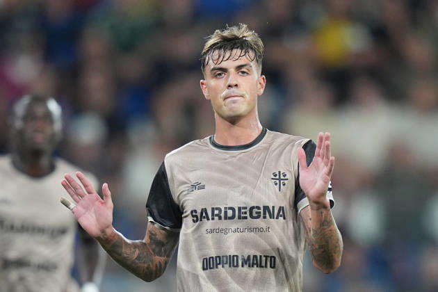 Cagliari s Daniel Maldini celebrates after scoring 1-2 during the Serie A soccer match between Atalanta and Cagliari at New Balance Arena in Bergamo , Italy - September 12, 2026. - Soccer Copyright: xSpada LaPressex