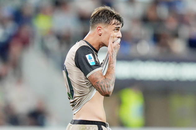 Cagliari s Daniel Maldini celebrates after scoring 1-2 during the Serie A soccer match between Atalanta and Cagliari at New Balance Arena in Bergamo , Italy - September 12, 2026. - Soccer Copyright: xSpada LaPressex