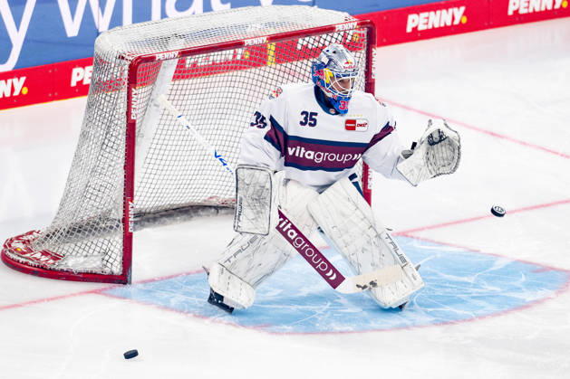 Mathias Niederberger (Torwart, EHC Red Bull Muenchen, 35) beim Warmup GER, EHC Red Bull Muenchen vs. Adler Mannheim, Eishockey, DEL, Saison 2026 2027, 1. Spieltag, 18.09.2026. Foto: HMB Media Franz Feiner Copyright: HMBxMedia FranzxFeiner