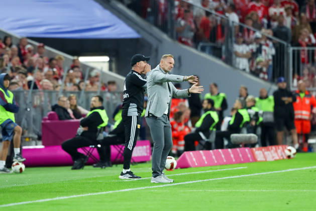 Mauro Lustrinelli (1. FC Union Berlin, Chef-Trainer) gestikuliert, mit Sebastian Boenig (1. FC Union Berlin, Co-Trainer), GER, FC Bayern Muenchen vs. 1. FC Union Berlin, Fussball, Bundesliga, 4. Spieltag, Saison 2026 2027, 18.09.2026, DFL DFB REGULATIONS PROHIBIT ANY USE OF PHOTOGRAPHS as IMAGE SEQUENCES and or QUASI-VIDEO, GER, FC Bayern Muenchen vs. 1. FC Union Berlin, Fussball, Bundesliga, 4. Spieltag, Saison 2026 2027, 18.09.2026 Muenchen Copyright: xEibner-Pressefoto JennixMaulx EP_JML