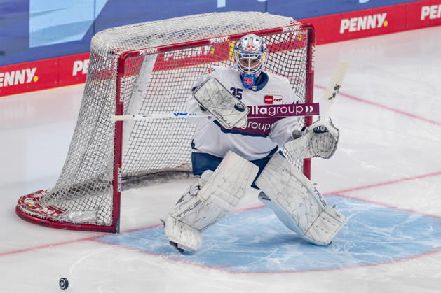Mathias Niederberger (Torwart, EHC Red Bull Muenchen, 35) beim Warmup GER, EHC Red Bull Muenchen vs. Adler Mannheim, Eishockey, DEL, Saison 2026 2027, 1. Spieltag, 18.09.2026. Foto: HMB Media Franz Feiner Copyright: HMBxMedia FranzxFeiner