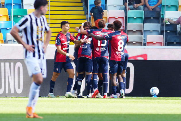 Cagliari s daniel maldini celebrates after scoring the 0-1 goal for his team during the Serie A soccer match between Udinese and Cagliari at the Friuli Stadium in Udine, north east Italy - September 19, 2026. - Soccer Copyright: xAndreaxBressanutti LaPressex