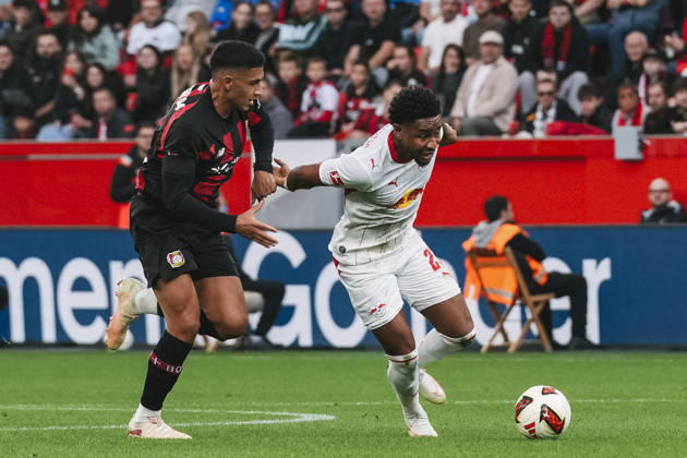 20.09.2026, xjmrgnx, Fussball 1.Bundesliga, Bayer 04 Leverkusen - RB Leipzig v.l. Zweikampf zwischen Equi Fernandez (6, Leverkusen) und Christopher Nkunku (28, Leipzig) (DFL DFB REGULATIONS PROHIBIT ANY USE OF PHOTOGRAPHS as IMAGE SEQUENCES and or QUASI-VIDEO) Leverkusen