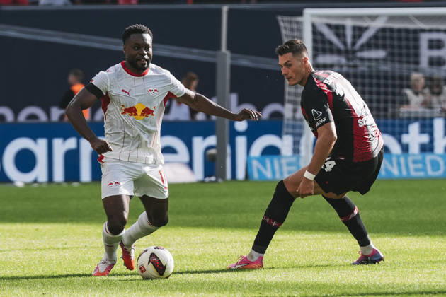 20.09.2026, xjmrgnx, Fussball 1.Bundesliga, Bayer 04 Leverkusen - RB Leipzig v.l. Zweikampf zwischen Ridle Baku (17, Leipzig) und Patrik Schick (14, Leverkusen) (DFL DFB REGULATIONS PROHIBIT ANY USE OF PHOTOGRAPHS as IMAGE SEQUENCES and or QUASI-VIDEO) Leverkusen