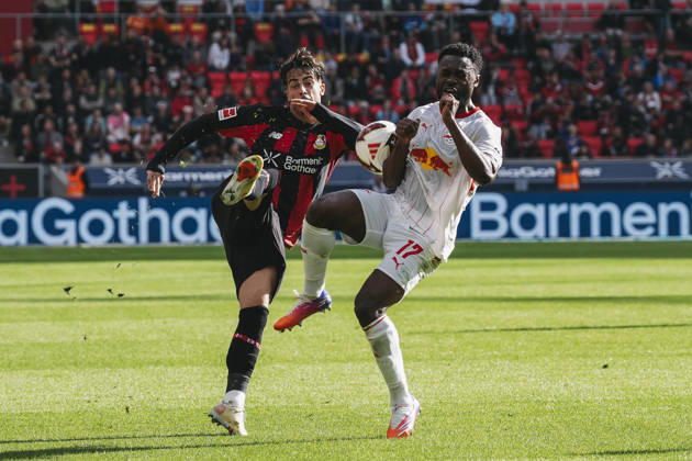 20.09.2026, xjmrgnx, Fussball 1.Bundesliga, Bayer 04 Leverkusen - RB Leipzig v.l. Zweikampf zwischen Afonso Moreira (9, Leverkusen) und Ridle Baku (17, Leipzig) (DFL DFB REGULATIONS PROHIBIT ANY USE OF PHOTOGRAPHS as IMAGE SEQUENCES and or QUASI-VIDEO) Leverkusen