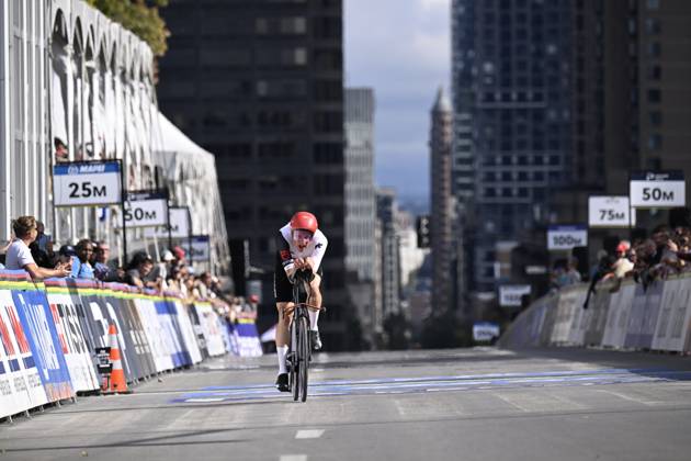 Switzerland s Stefan Kung pictured in action during the men s elite individual time trial race (39,2km) at the cycling UCI Road World Championship, WM, Weltmeisterschaft in Montreal, Canada, Sunday 20 September 2026. JASPERxJACOBS x187199046x