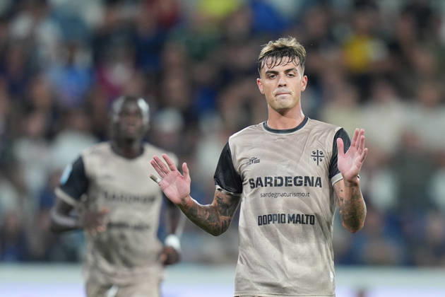 Cagliari s Daniel Maldini celebrates after scoring 1-2 during the Serie A soccer match between Atalanta and Cagliari at New Balance Arena in Bergamo , Italy - September 12, 2026. - Soccer Copyright: xSpada LaPressex