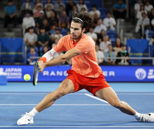 Tennis: Japan Open Carlos Alcaraz of Spain plays against Alex Michelsen of the United States in the men s singles first round at the Japan Open tennis tournament at Ariake Tennis Forest Park in Tokyo on Oct. 1, 2026. A14AA0005629709P