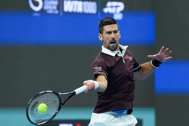 (261002) -- BEIJING, Oct. 2, 2026 -- Novak Djokovic of Serbia hits a return during the men s singles second round match between Bu Yunchaokete of China and Novak Djokovic of Serbia at 2026 China Open tennis tournament in Beijing, China, Oct. 2, 2026. ) (SP)CHINA-BEIJING-TENNIS-CHINA OPEN-MEN S SINGLES(CN) JuxHuanzong